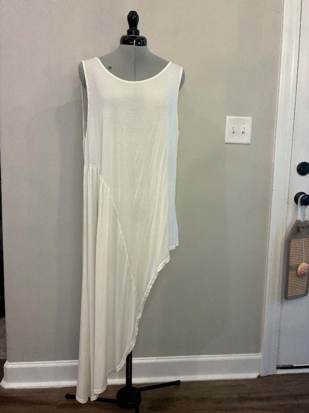 POL Cream White Asymmetrical Hem Tank Dress Tunic Extender | Size Large